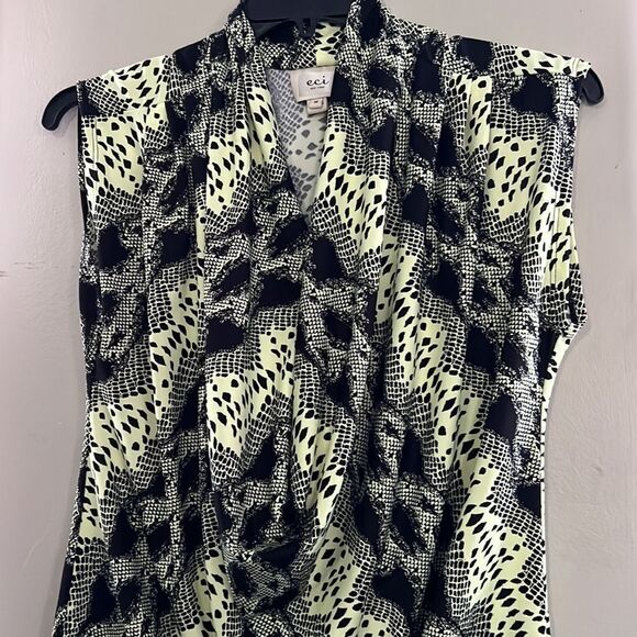 eci New York Sz M Yellow Black Geometric Op Art Pullover Sleeveless Stretch Top - Picture 9 of 11